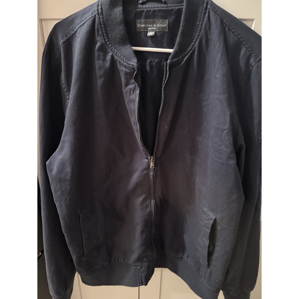 Bleecker Broad Bomber Jacket Men's L Navy Blue Sleeve Pocketsβ Full Zip